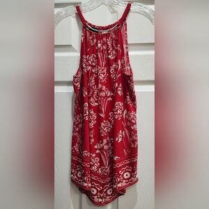 INC International Concepts Halter Top Size Large Metal Neckline Accent Red White
